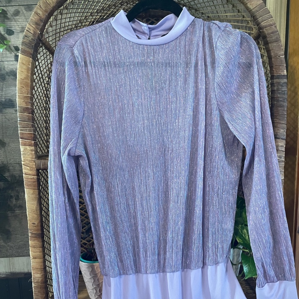 SALE Fashion nova | purple shimmer turtleneck sheer bodysuit size 1x EUC